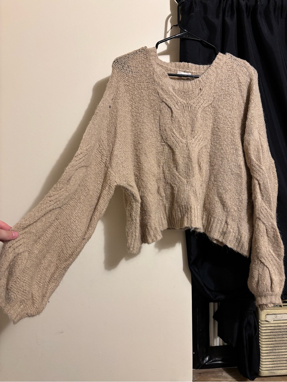 debut Taupe Cable-Knit Cropped Sweater